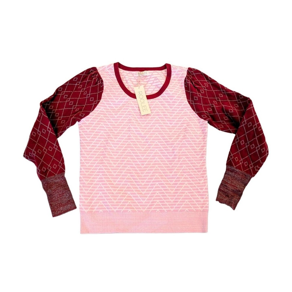 New Roolee Womens Pink & Red Sweater Size Medium Long Sleeve